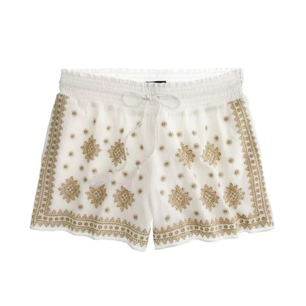 J Crew White Embroidered Draw String Shorts sz S